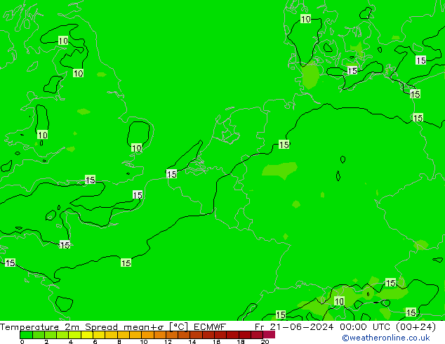 Sıcaklık Haritası 2m Spread ECMWF Cu 21.06.2024 00 UTC