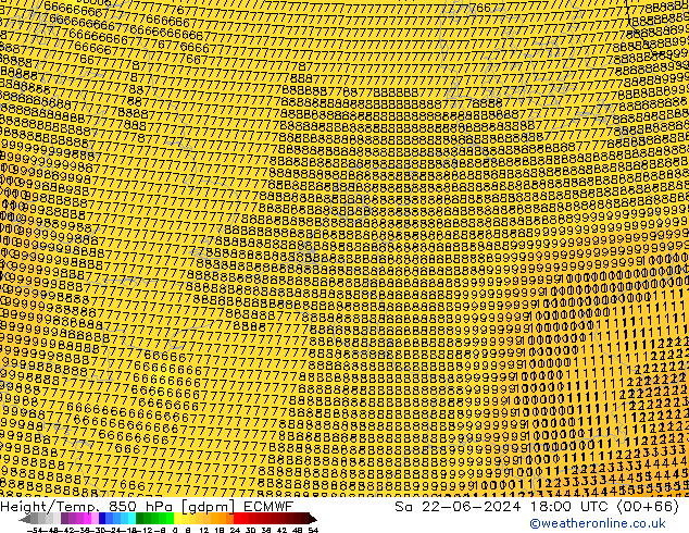 Height/Temp. 850 hPa ECMWF So 22.06.2024 18 UTC