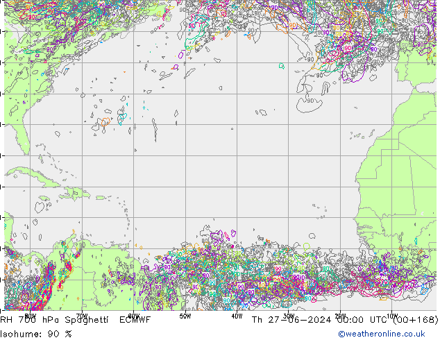 RV 700 hPa Spaghetti ECMWF do 27.06.2024 00 UTC