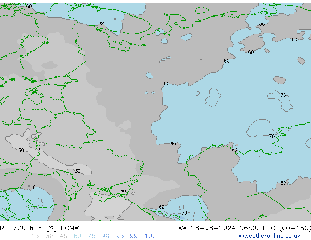 RH 700 hPa ECMWF We 26.06.2024 06 UTC