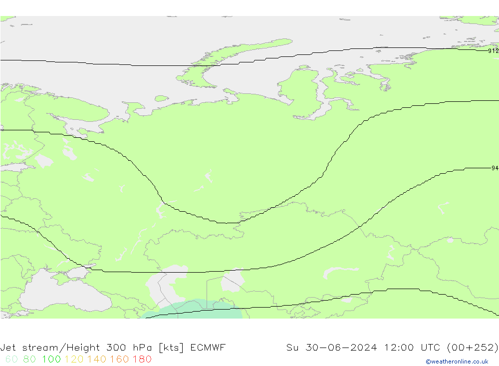 Jet stream/Height 300 hPa ECMWF Su 30.06.2024 12 UTC