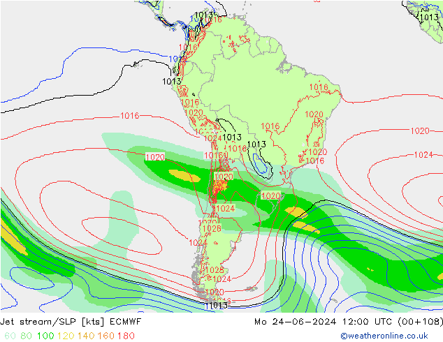 Polarjet/Bodendruck ECMWF Mo 24.06.2024 12 UTC