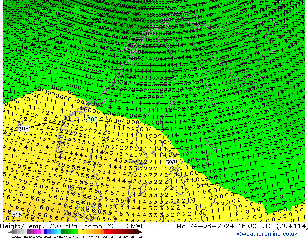 Hoogte/Temp. 700 hPa ECMWF ma 24.06.2024 18 UTC