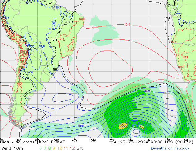 High wind areas ECMWF Su 23.06.2024 00 UTC