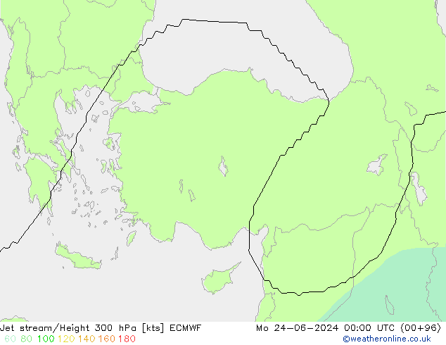 Jet stream/Height 300 hPa ECMWF Mo 24.06.2024 00 UTC