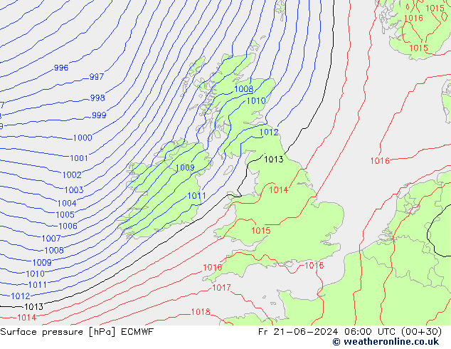 Yer basıncı ECMWF Cu 21.06.2024 06 UTC