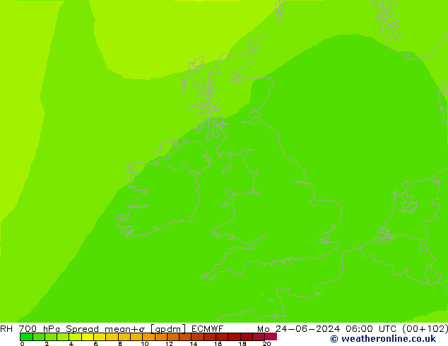 700 hPa Nispi Nem Spread ECMWF Pzt 24.06.2024 06 UTC