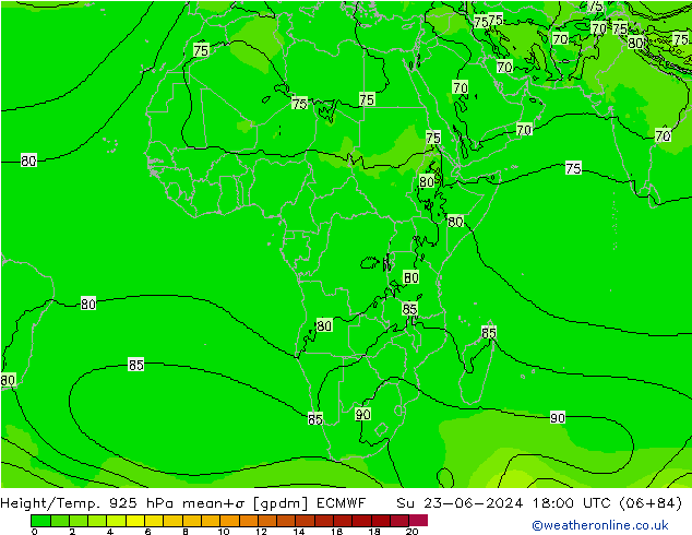 Height/Temp. 925 hPa ECMWF Su 23.06.2024 18 UTC