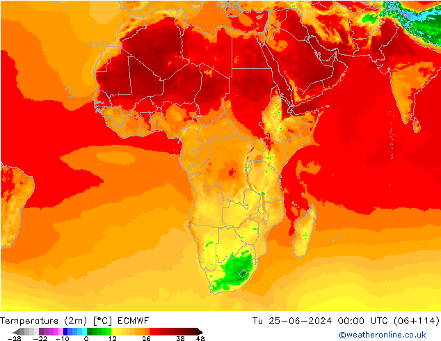 Temperature (2m) ECMWF Tu 25.06.2024 00 UTC