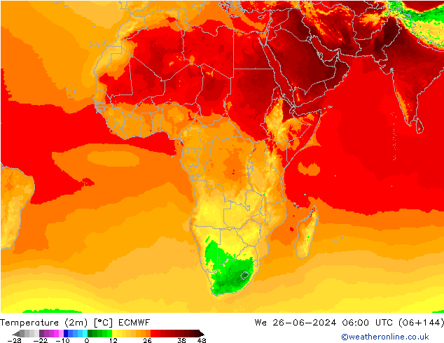Temperatura (2m) ECMWF Qua 26.06.2024 06 UTC
