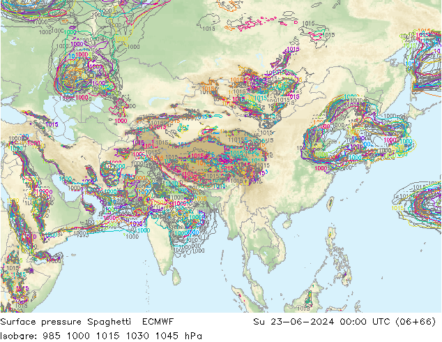 Surface pressure Spaghetti ECMWF Su 23.06.2024 00 UTC