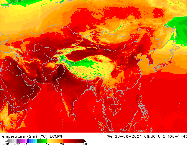 Temperatuurkaart (2m) ECMWF wo 26.06.2024 06 UTC