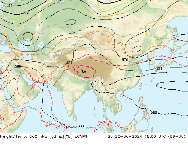 Height/Temp. 500 hPa ECMWF so. 22.06.2024 18 UTC