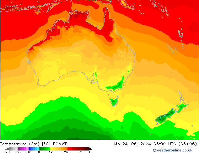 Temperatura (2m) ECMWF lun 24.06.2024 06 UTC