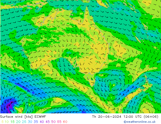 ветер 10 m ECMWF чт 20.06.2024 12 UTC