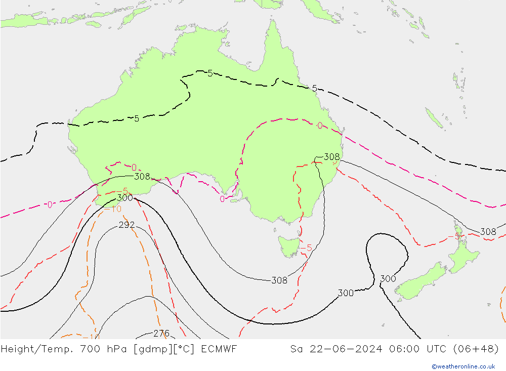 Height/Temp. 700 hPa ECMWF Sa 22.06.2024 06 UTC