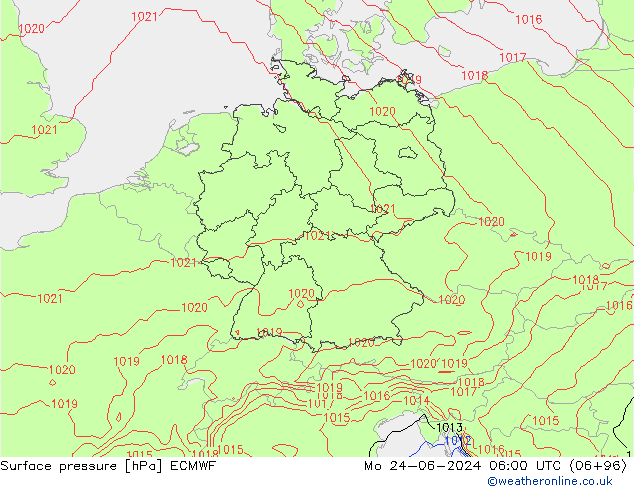 Atmosférický tlak ECMWF Po 24.06.2024 06 UTC