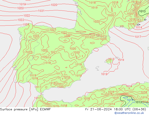 Pressione al suolo ECMWF ven 21.06.2024 18 UTC