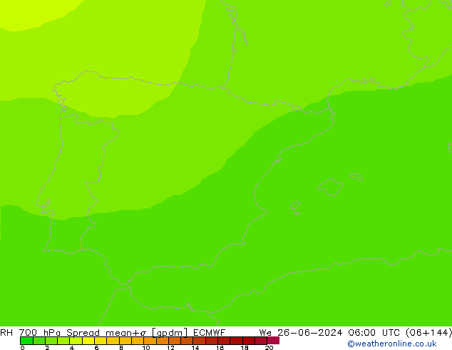 RH 700 hPa Spread ECMWF mer 26.06.2024 06 UTC