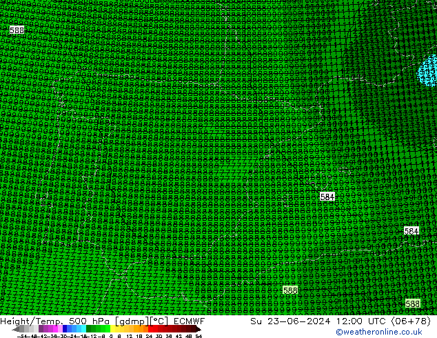 Height/Temp. 500 hPa ECMWF dom 23.06.2024 12 UTC