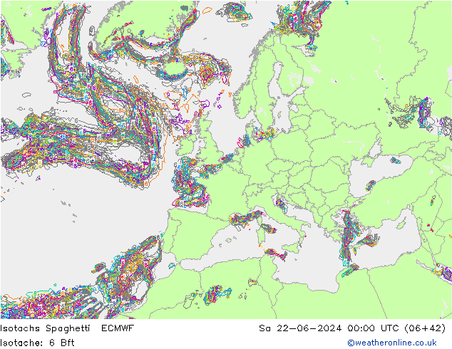 Isotachs Spaghetti ECMWF So 22.06.2024 00 UTC