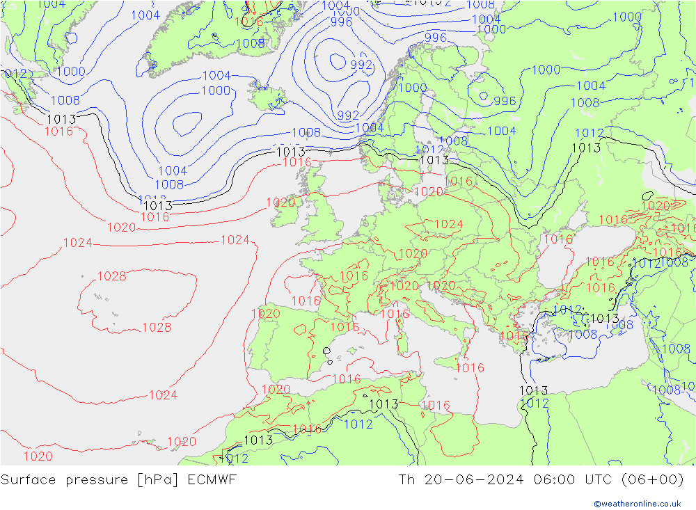 地面气压 ECMWF 星期四 20.06.2024 06 UTC