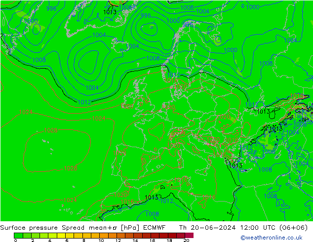 地面气压 Spread ECMWF 星期四 20.06.2024 12 UTC
