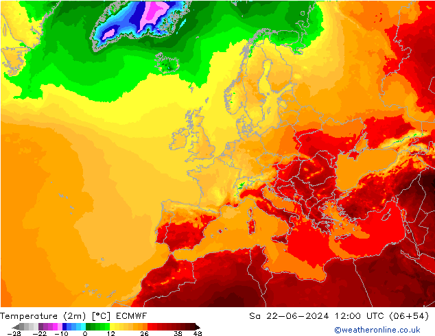 Temperatuurkaart (2m) ECMWF za 22.06.2024 12 UTC
