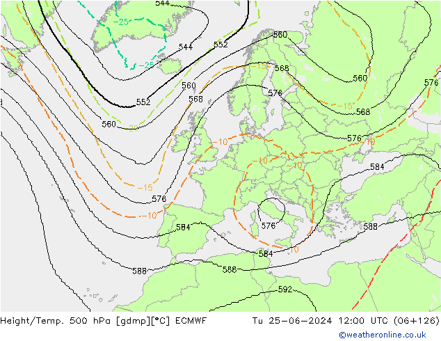 Height/Temp. 500 hPa ECMWF Tu 25.06.2024 12 UTC