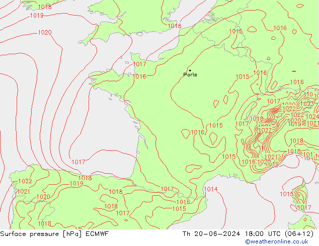 Luchtdruk (Grond) ECMWF do 20.06.2024 18 UTC