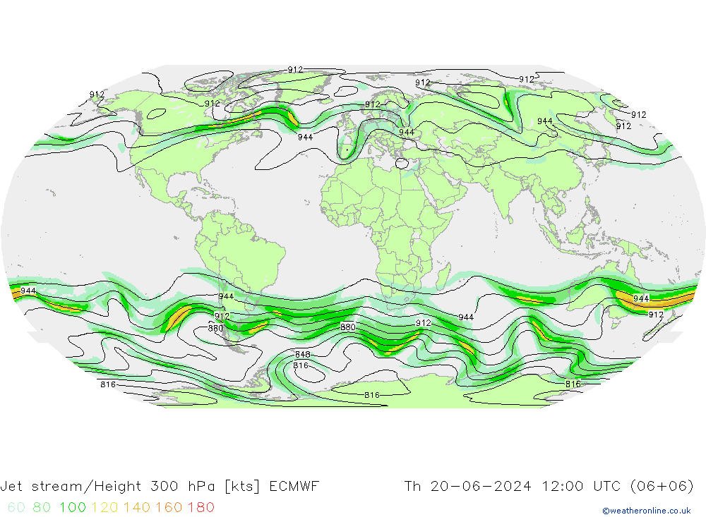 Jet stream/Height 300 hPa ECMWF Čt 20.06.2024 12 UTC