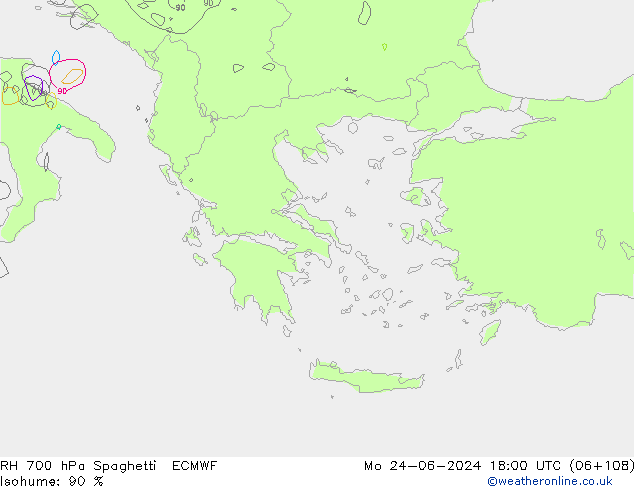 RH 700 hPa Spaghetti ECMWF Po 24.06.2024 18 UTC