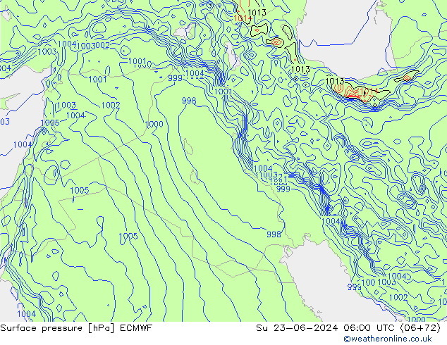 Atmosférický tlak ECMWF Ne 23.06.2024 06 UTC