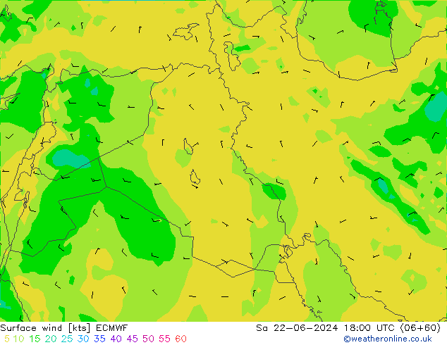 Rüzgar 10 m ECMWF Cts 22.06.2024 18 UTC