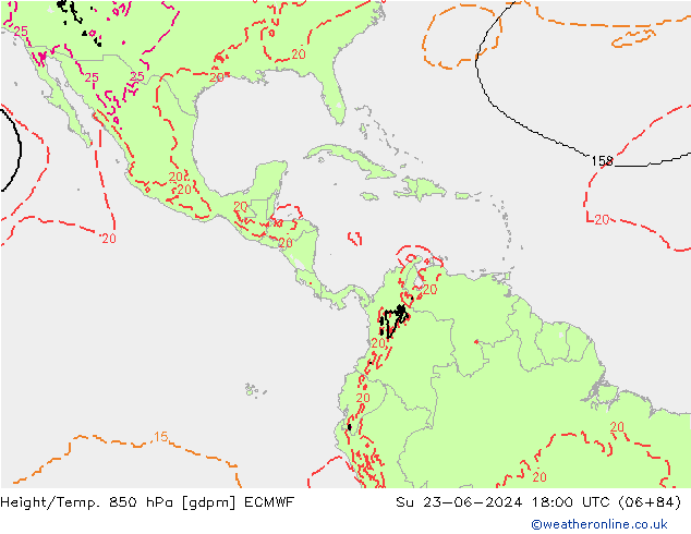 Height/Temp. 850 hPa ECMWF dom 23.06.2024 18 UTC