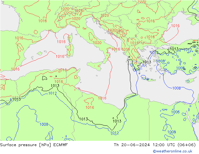 Surface pressure ECMWF Th 20.06.2024 12 UTC