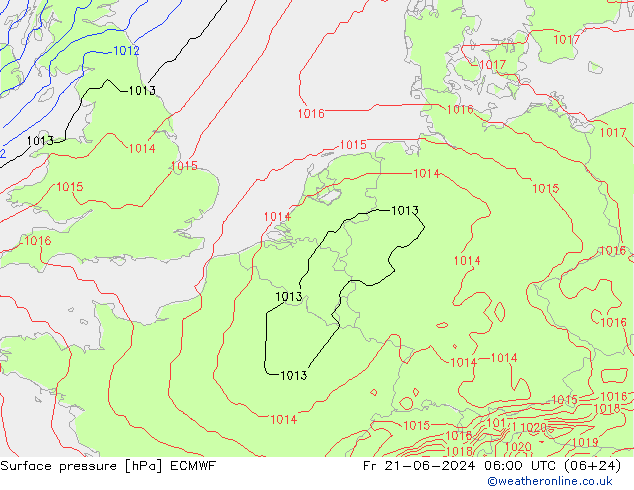 地面气压 ECMWF 星期五 21.06.2024 06 UTC