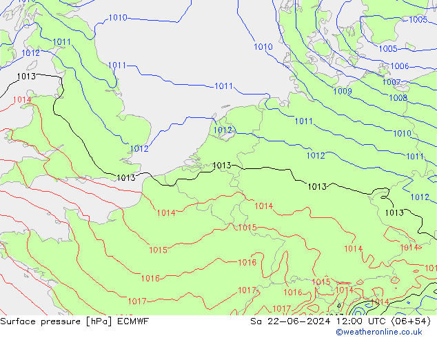 Presión superficial ECMWF sáb 22.06.2024 12 UTC