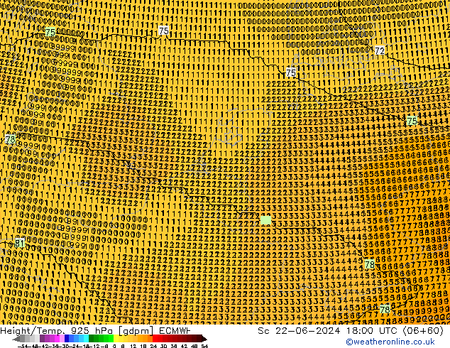 Height/Temp. 925 hPa ECMWF Sa 22.06.2024 18 UTC