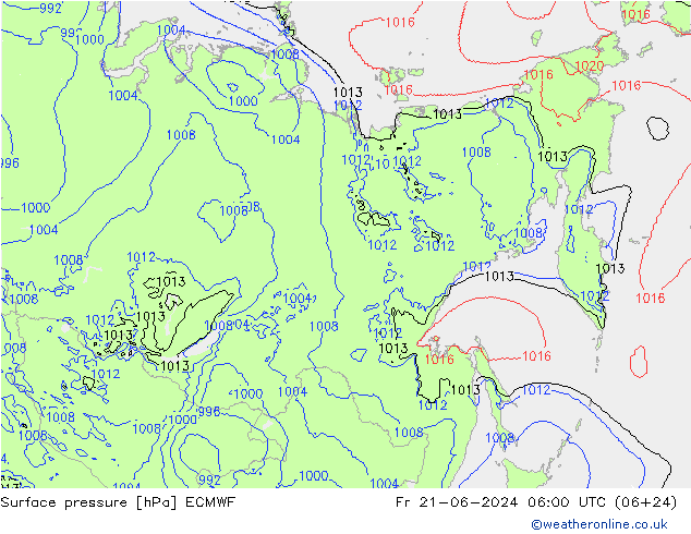 приземное давление ECMWF пт 21.06.2024 06 UTC