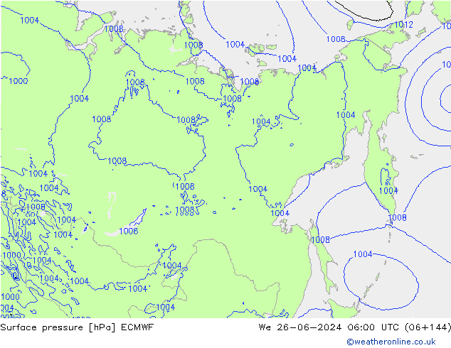 Pressione al suolo ECMWF mer 26.06.2024 06 UTC