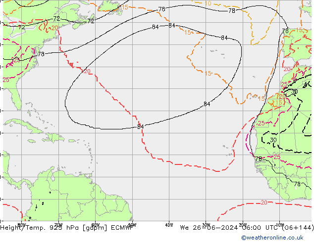 Height/Temp. 925 гПа ECMWF ср 26.06.2024 06 UTC