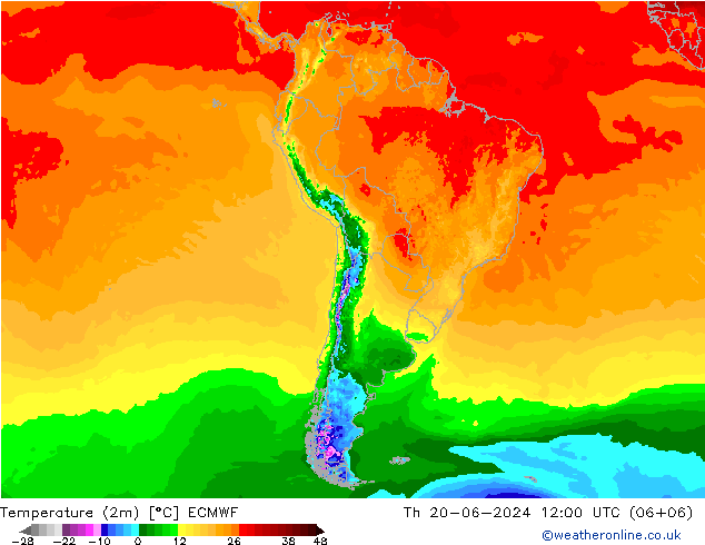Temperature (2m) ECMWF Th 20.06.2024 12 UTC