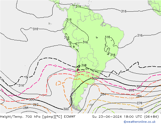 Yükseklik/Sıc. 700 hPa ECMWF Paz 23.06.2024 18 UTC