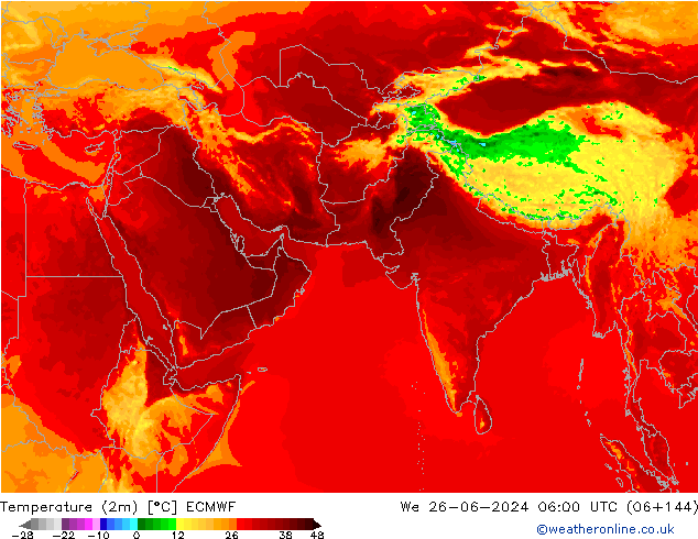 Temperatura (2m) ECMWF mer 26.06.2024 06 UTC