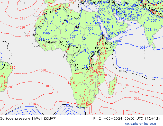 pressão do solo ECMWF Sex 21.06.2024 00 UTC