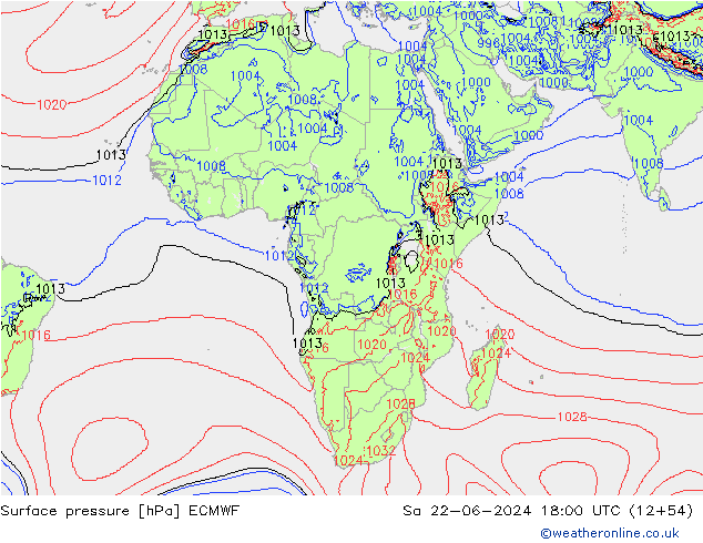 Surface pressure ECMWF Sa 22.06.2024 18 UTC