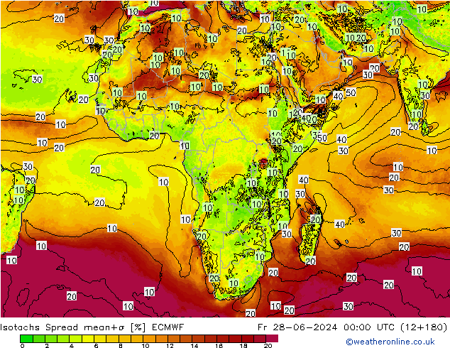 Isotachs Spread ECMWF Fr 28.06.2024 00 UTC