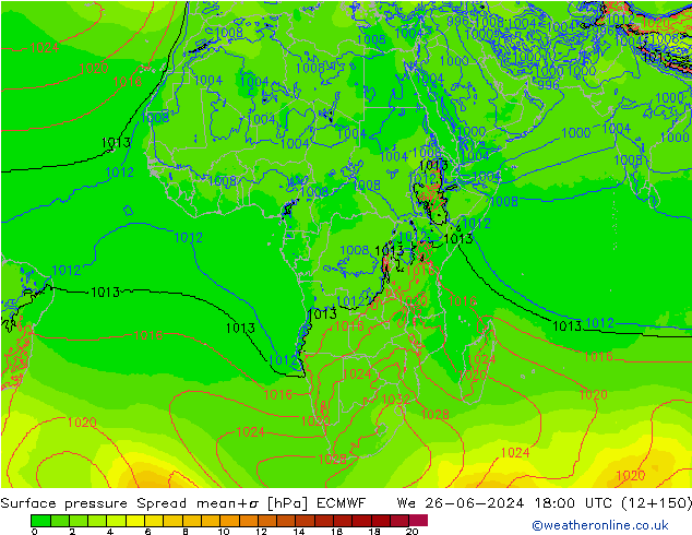 pressão do solo Spread ECMWF Qua 26.06.2024 18 UTC