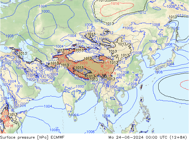 pressão do solo ECMWF Seg 24.06.2024 00 UTC